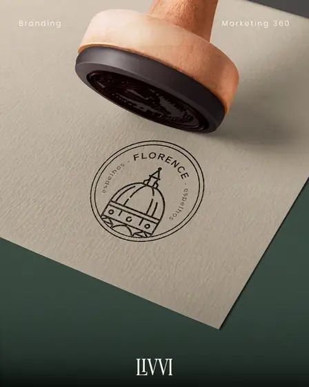 Carimbo com o selo circular da marca Florence Espelhos