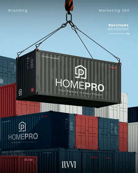 Contêiner com a logomarca HomePro aplicada, projeto de branding da Livvi